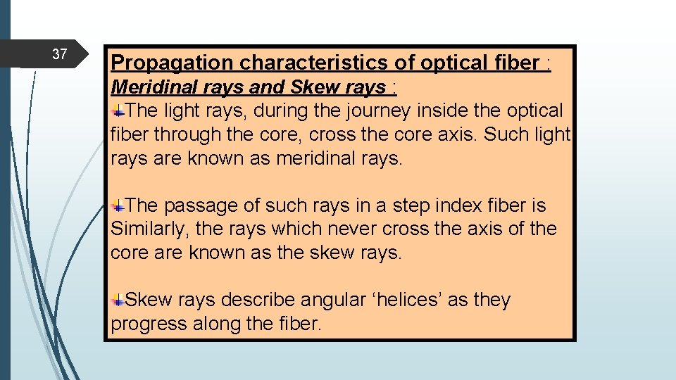 37 Propagation characteristics of optical fiber : Meridinal rays and Skew rays : The