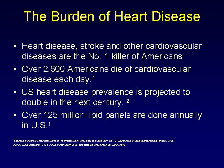 The Burden of Heart Disease • Heart disease, stroke and other cardiovascular diseases are