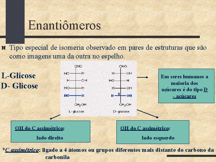 Enantiômeros Tipo especial de isomeria observado em pares de estruturas que são como imagens