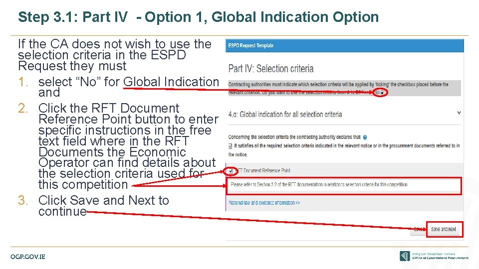 Step 3. 1: Part IV - Option 1, Global Indication Option If the CA