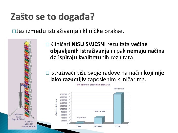 Zašto se to događa? � Jaz između istraživanja i kliničke prakse. � Kliničari NISU