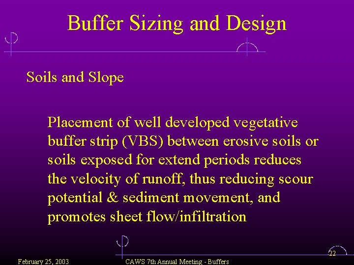 Buffer Sizing and Design Soils and Slope Placement of well developed vegetative buffer strip