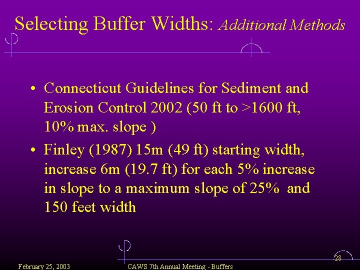 Selecting Buffer Widths: Additional Methods • Connecticut Guidelines for Sediment and Erosion Control 2002