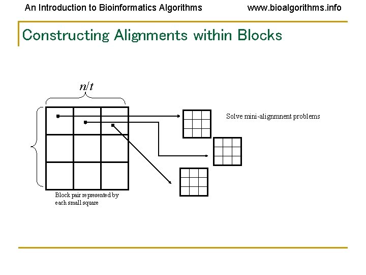 An Introduction to Bioinformatics Algorithms www. bioalgorithms. info Constructing Alignments within Blocks n/t Solve