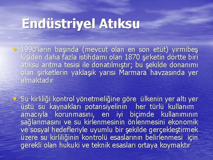 Endüstriyel Atıksu • 1990'ların başında (mevcut olan en son etüt) yirmibeş kişiden daha fazla