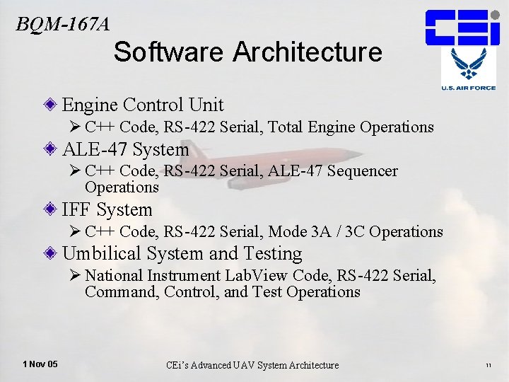 BQM-167 A Software Architecture Engine Control Unit Ø C++ Code, RS-422 Serial, Total Engine