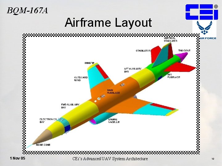 BQM-167 A Airframe Layout 1 Nov 05 CEi’s Advanced UAV System Architecture 12 