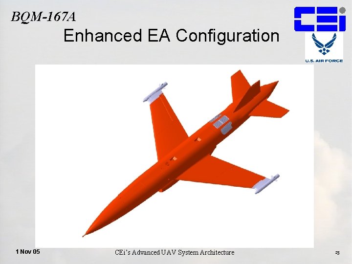 BQM-167 A Enhanced EA Configuration 1 Nov 05 CEi’s Advanced UAV System Architecture 23