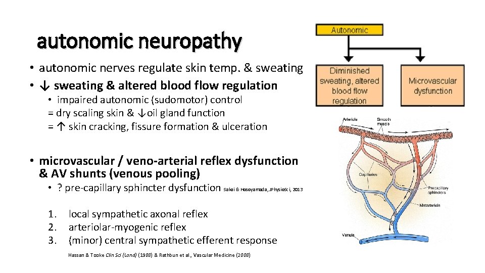 autonomic neuropathy • autonomic nerves regulate skin temp. & sweating • ↓ sweating &