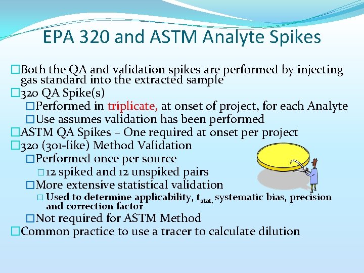 EPA 320 and ASTM Analyte Spikes �Both the QA and validation spikes are performed