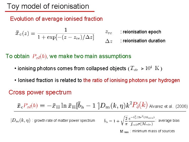 Toy model of reionisation Evolution of average ionised fraction : reionisation epoch : reionisation