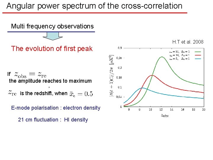 Angular power spectrum of the cross-correlation Multi frequency observations The evolution of first peak