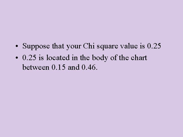  • Suppose that your Chi square value is 0. 25 • 0. 25