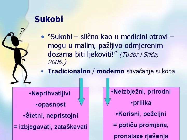 Sukobi • “Sukobi – slično kao u medicini otrovi – mogu u malim, pažljivo