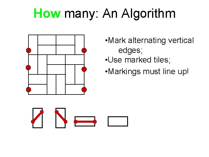 How many: An Algorithm • Mark alternating vertical edges; • Use marked tiles; •