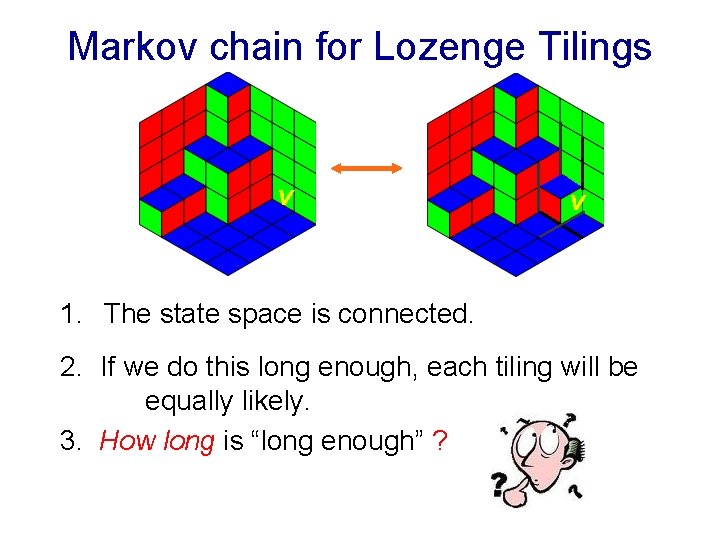 Markov chain for Lozenge Tilings v v 1. The state space is connected. 2.