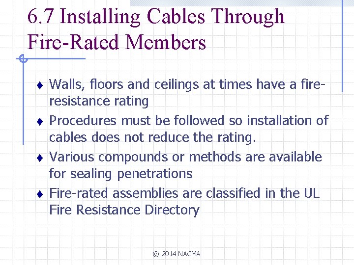 6. 7 Installing Cables Through Fire-Rated Members t t Walls, floors and ceilings at