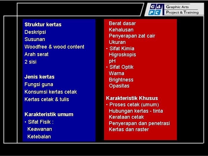 Struktur kertas Deskripsi Susunan Woodfree & wood content Arah serat 2 sisi Jenis kertas