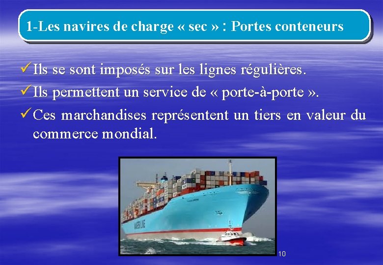 1 -Les navires de charge « sec » : Portes conteneurs ü Ils se