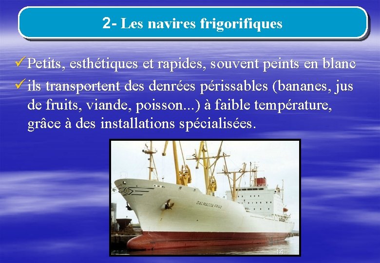 2 - Les navires frigorifiques ü Petits, esthétiques et rapides, souvent peints en blanc