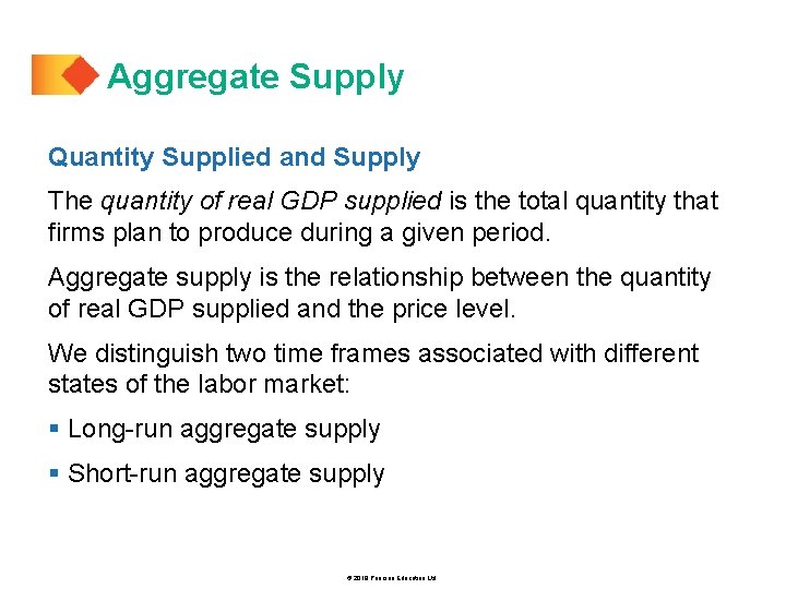 Aggregate Supply Quantity Supplied and Supply The quantity of real GDP supplied is the