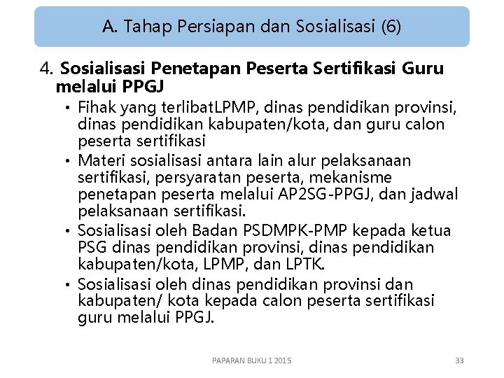 A. Tahap Persiapan dan Sosialisasi (6) 4. Sosialisasi Penetapan Peserta Sertifikasi Guru melalui PPGJ