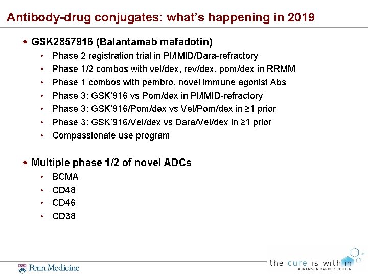 Antibody-drug conjugates: what’s happening in 2019 GSK 2857916 (Balantamab mafadotin) • • Phase 2