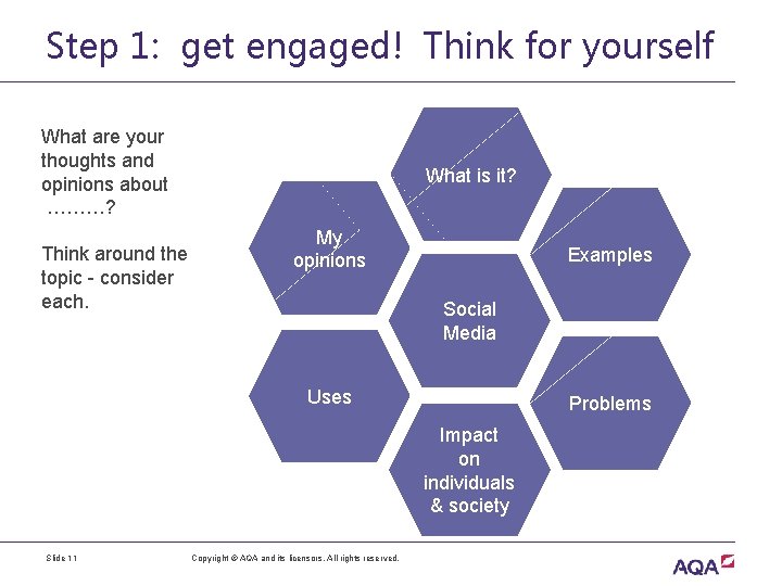 Step 1: get engaged! Think for yourself What are your thoughts and opinions about