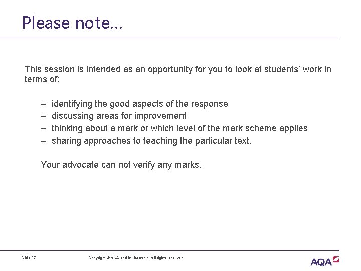 Please note… This session is intended as an opportunity for you to look at