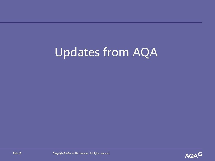 Updates from AQA Slide 29 Copyright © AQA and its licensors. All rights reserved.
