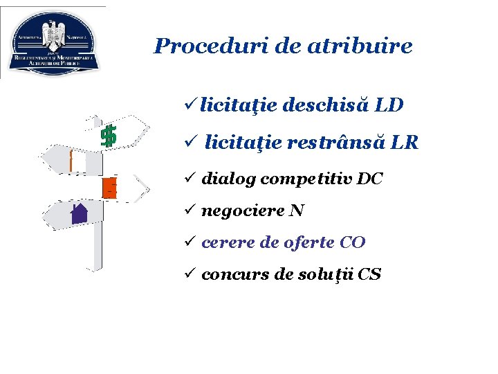 Proceduri de atribuire ülicitaţie deschisă LD ü licitaţie restrânsă LR ü dialog competitiv DC