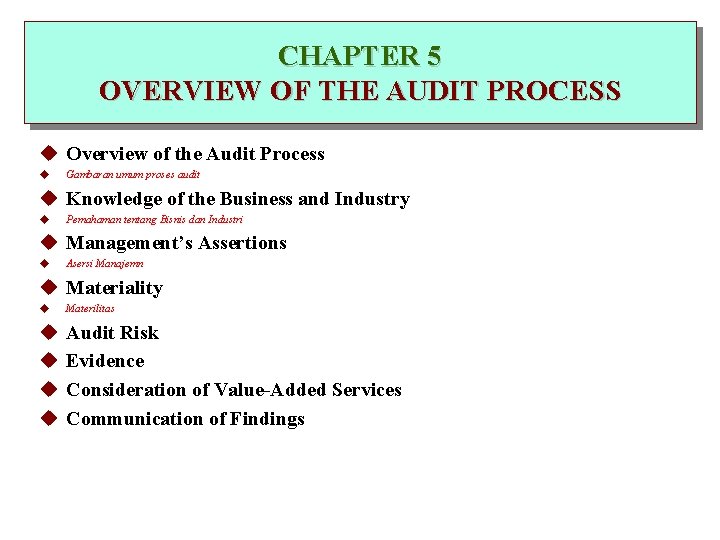 CHAPTER 5 OVERVIEW OF THE AUDIT PROCESS u Overview of the Audit Process u