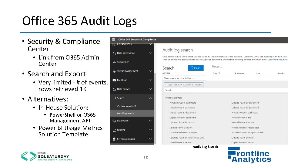 Office 365 Audit Logs • Security & Compliance Center • Link from O 365
