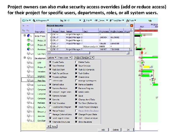 Project owners can also make security access overrides (add or reduce access) for their