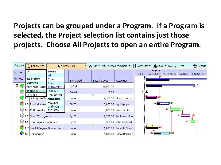 Projects can be grouped under a Program. If a Program is selected, the Project