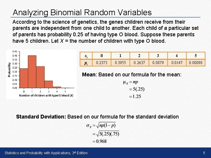 Analyzing Binomial Random Variables According to the science of genetics, the genes children receive