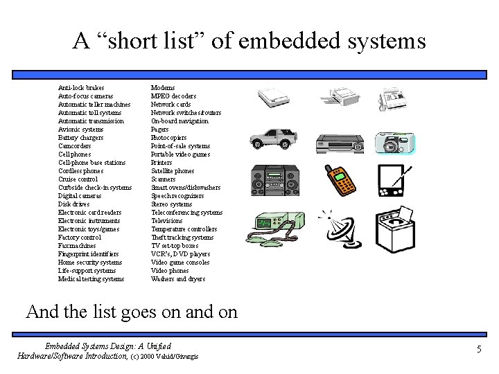 A “short list” of embedded systems Anti-lock brakes Auto-focus cameras Automatic teller machines Automatic