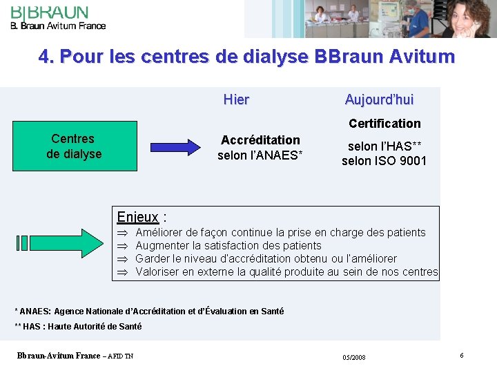 4. Pour les centres de dialyse BBraun Avitum Hier Aujourd’hui Certification Centres de dialyse