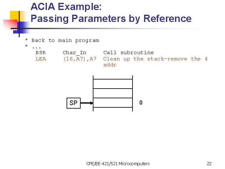 ACIA Example: Passing Parameters by Reference * Back to main program *. . .