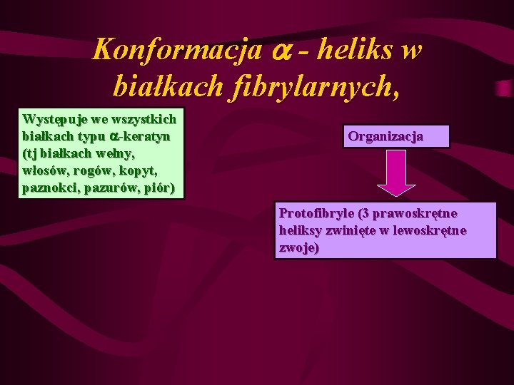 Konformacja - heliks w białkach fibrylarnych, Występuje we wszystkich białkach typu -keratyn (tj białkach