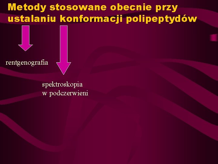 Metody stosowane obecnie przy ustalaniu konformacji polipeptydów rentgenografia spektroskopia w podczerwieni 
