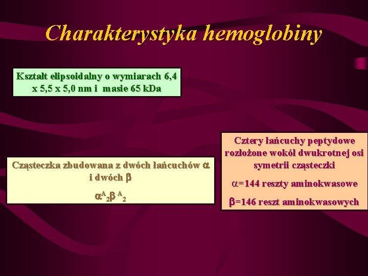 Charakterystyka hemoglobiny Kształt elipsoidalny o wymiarach 6, 4 x 5, 5 x 5, 0