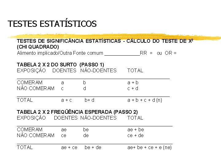 TESTES ESTATÍSTICOS TESTES DE SIGNIFIC NCIA ESTATÍSTICAS - CÁLCULO DO TESTE DE X 2