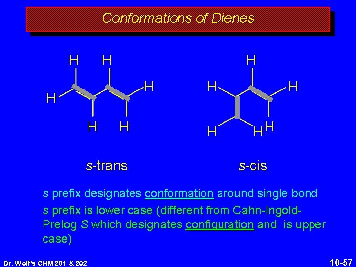 Conformations of Dienes H H H H s-trans H HH s-cis s prefix designates