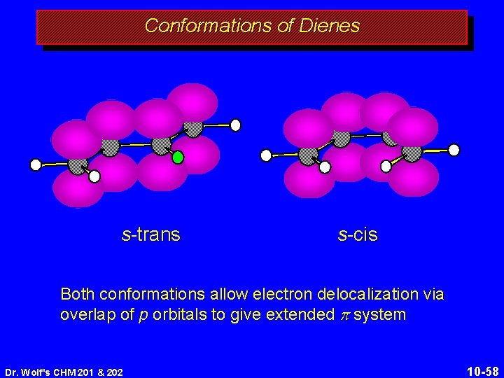 Conformations of Dienes s-trans s-cis Both conformations allow electron delocalization via overlap of p