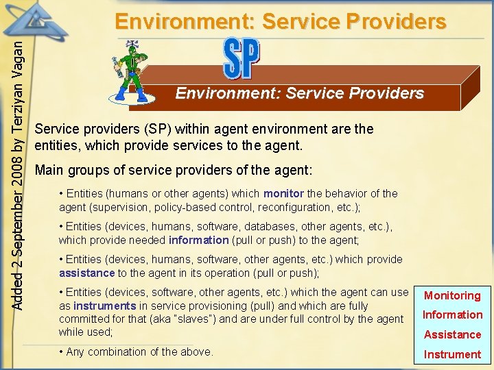 Added 2 September 2008 by Terziyan Vagan Environment: Service Providers Service providers (SP) within