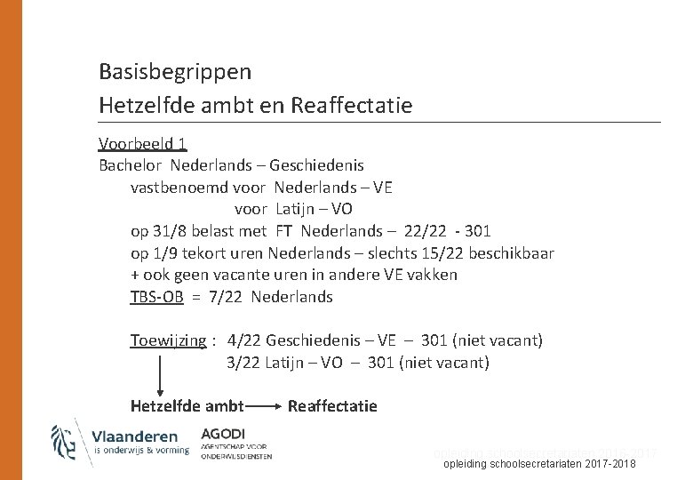 Basisbegrippen Hetzelfde ambt en Reaffectatie Voorbeeld 1 Bachelor Nederlands – Geschiedenis vastbenoemd voor Nederlands