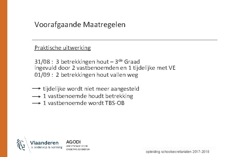 Voorafgaande Maatregelen Praktische uitwerking 31/08 : 3 betrekkingen hout – 3 de Graad ingevuld