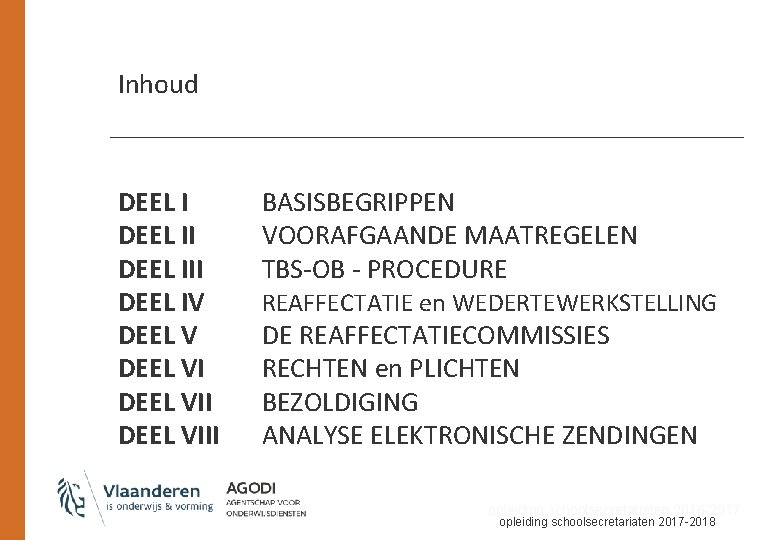 Inhoud DEEL III DEEL IV DEEL VIII BASISBEGRIPPEN VOORAFGAANDE MAATREGELEN TBS-OB - PROCEDURE REAFFECTATIE