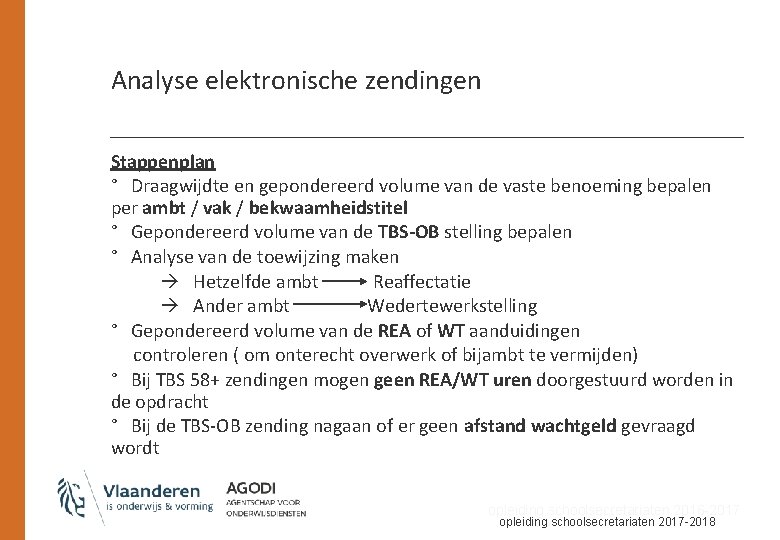 Analyse elektronische zendingen Stappenplan ° Draagwijdte en gepondereerd volume van de vaste benoeming bepalen